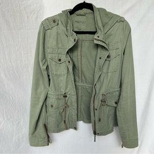 Aeropostale Army Green Hooded Cargo zip Up Adjustable Waist Jacket Size L
